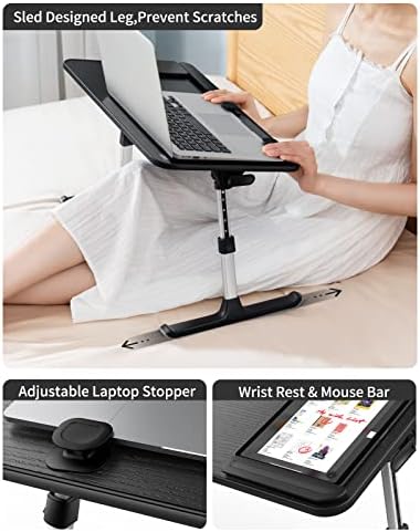 שולחן מחשב נייד למיטה, סאג'י גובה וזווית מתכווננת עמדת מחשב נייד למיטה, שולחן מגש מיטת הברכי