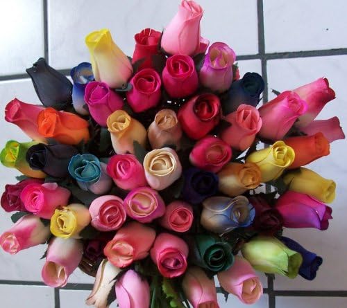 144 גבעולים צבעים מעורבים ניצני ורדים מעץ 18 x 8 פרחים מלאכותיים