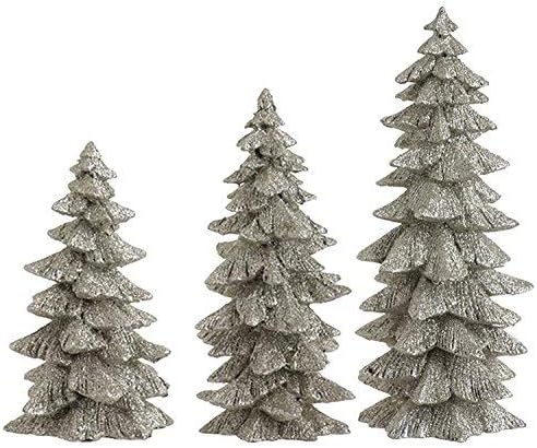 סט של 3 עצי חג מולד נוצצים מכסף- 6.25 אינץ 'עד 9.5 אינץ'