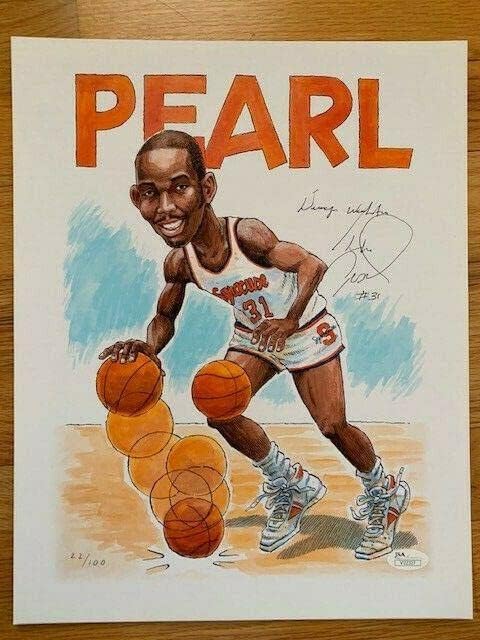 פרל וושינגטון חתמה 11x14 הדפס צבע מדהים+נדיר סירקוזה BK JSA - תמונות NBA עם חתימה