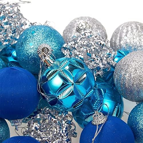 35 חבילה קישוטים לכדור מיני לעץ חג המולד, קישוטים לחג טווס כחול וכסף