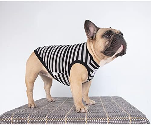 ICHOUE BULLDOG צרפתי פסים חולצות בגדים לכלבים בינוניים גופיות גופיות גור צרפתי פוג באנגלית בוסטון טרייר פיטבול אפור רצועות