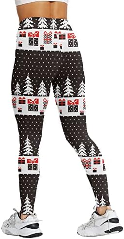 מכנסי יוגה לחג המולד של ZDFER לנשים מותניים גבוהים איילים איילים שלג הדפסים חותלות בקרת בטן אימון יוגה יוגה