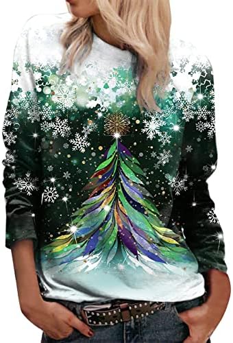 סווטשירטים מזדמנים של Hoksml לנשים פתית שלג שלג עגול סוודר שרוול ארוך סוודר חג מולד קפוצ'ונים ללא מכסה