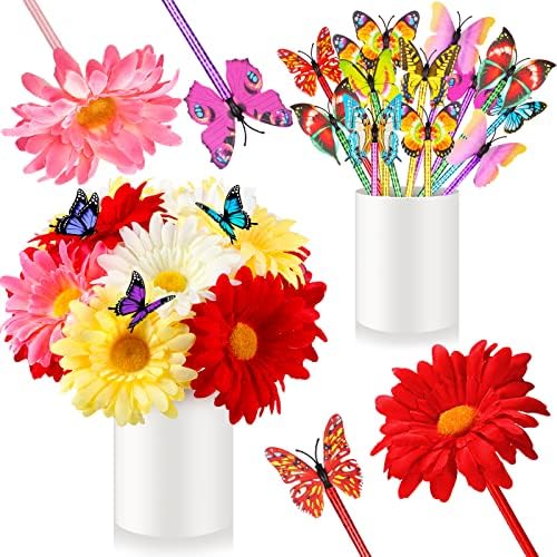 24 חתיכות חמניות עטים פרפר עטים, פו פרח כדורי עטים 0.5 ממ 0.7 ממ פרח פרפר כתיבה עטים עבור בית, בית ספר ציוד משרדי,