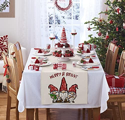 רץ לשולחן גמדי חג המולד של סמבוסק, רצי שולחן בהירים עליזים למטבח אוכל קפה או מסיבות ביתיות פנימיות וחיצוניות