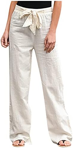 מכנסי פשתן כותנה לנשים פלוס גודל, לבוש רופף רופף רופף מכנסיים ארוכים מכנסי נייר אופנה נוחים מכנסיים