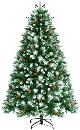 N/a 6ft לא צרים עץ חג מולד מלאכותי עם טיפים נוהרים של שלג וגרגרי יער אדומים