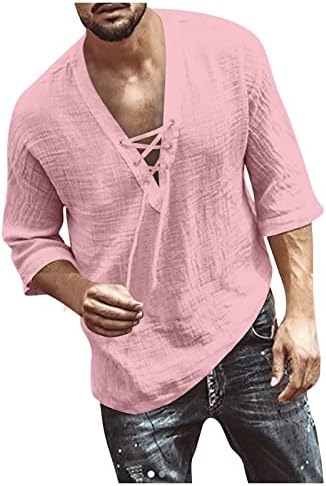 חולצות טריקו לגברים פלוס גודל V חולצות קיץ צוואר רגיל 3/4 שרוול רגוע סווטשירטים 2023 צמרות מצחיקות מזדמנים
