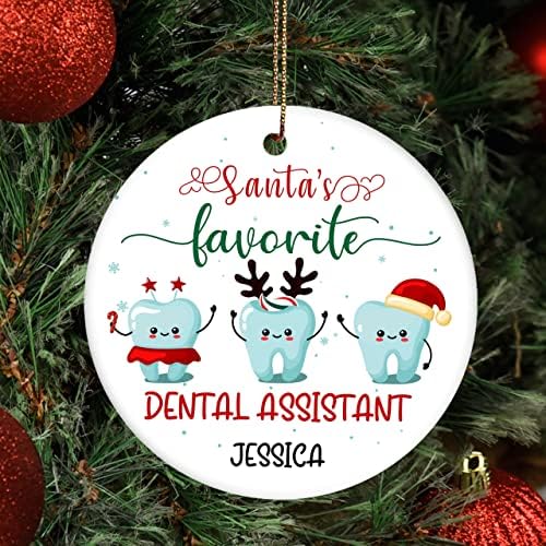 עוזר השיניים האהוב על סנטה המותאם אישית של סנטה, חולית שיניים, קישוט דו -שיניים לחג המולד קישוט RBBP קישוט חומר CENAMIC