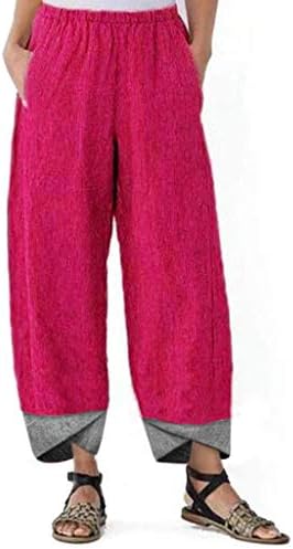מכנסי טרנינג שנגקסיני נשים כותנה מזדמנת פשתן טלאים מוצקים מכנסיים רופפים לא סדירים מכנסיים רחבים ארוכים