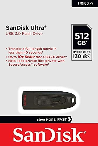 Sandisk 512GB Ultra 130MB/S USB 3.0 כונן הבזק SDCZ48-512G צרור עם שרוך שחור של גורם שחור