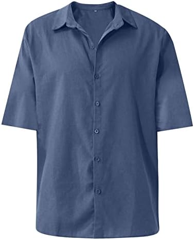 גברים של כותנה פשתן חולצה, קצר שרוול כפתור למטה חולצה מוצק קל משקל מזדמן חולצה לנשימה למעלה