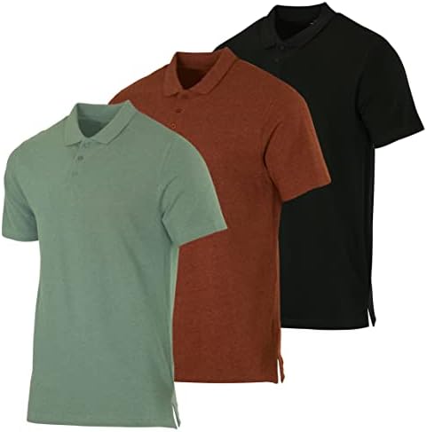 3 חבילות: חולצת פולו של שרוול קצר של הגברים כותנה - ביצועים נושמים פולו רגיל וגובהו גדול