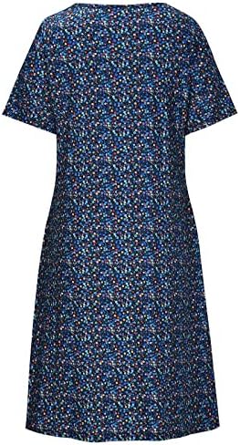 שמלת קיץ לנשים 2023 בוהו צוואר צוות שרוול קצר סוודר מזדמן אונליין שמלת נדנדה זורמת עם כיסים