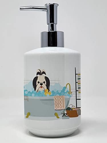 אוצרות קרוליין WDK5785SOAP שחור לבן שיו צו במתקן סבון קרמיקה אמבטיה, בקבוקי משאבה של מתקן סבון יד למטבח אמבטיה,