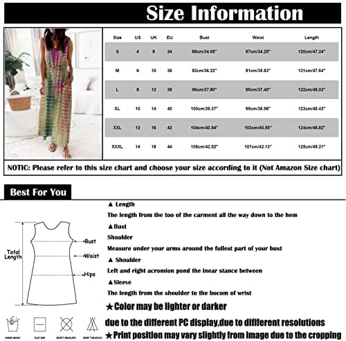 שמלה סקסית של נשים, נשים, נשים אופנה הדפס רופף הדפס צוואר עגול ללא שרוולים ללא שרוולים חגורה קשורה שמלה ארוכה