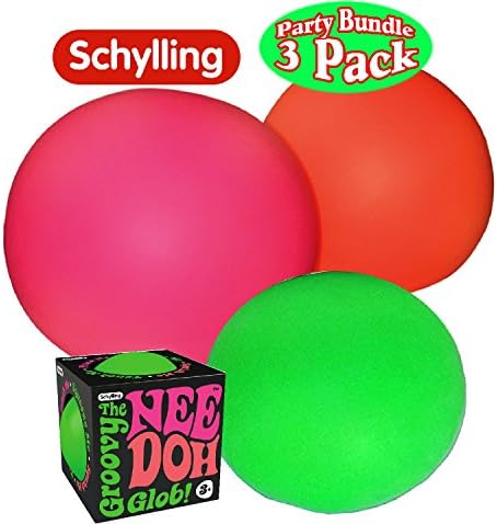 Schylling Needo The Groovy Glob! כדורי מתח קשקשים, סחוטים, נמתחים ירוקים, כתום וורוד צרור מסיבות מתנה שלם