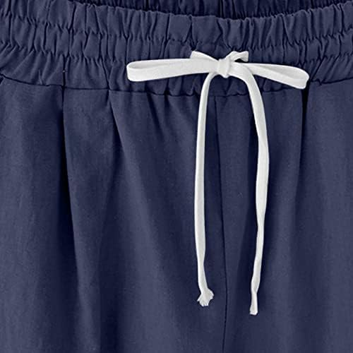 נשים קיץ כותנה פשתן מכנסיים קצרים בתוספת גודל ברמודה מכנסיים שרוך אלסטי מותניים מכנסיים עם כיסים רופף חוף מכנסיים
