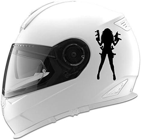 צללית סקסית של מאפיה ילדה עם אקדחים מכוניות אוטומטיות מירוץ קסדת אופנוע מדבקה - 5 - שחור