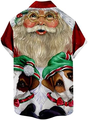 Beuu חג המולד חולצות שרוול קצר לגברים, חג המולד סנטה קלאוס כפתור הדפסה מטה צווארון צווארון צווארון חולצת מסיבה