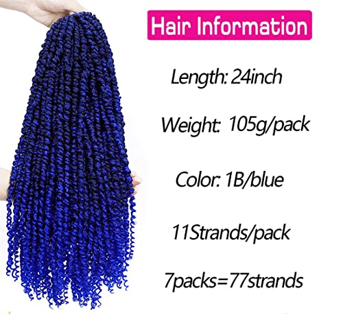24 אינץ כחול תשוקה טוויסט שיער מעוות מראש סרוגה תשוקה טוויסט שיער 7 חבילות מראש כרך ארוך אומברה כחול תשוקה