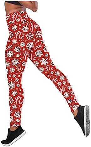 מכנסי יוגה לחג המולד של ZDDO לנשים, חג המולד של פתית שלג הדפסת אימון הרמת יוח מותן גבוה בקרת בטן חותלות יוגה