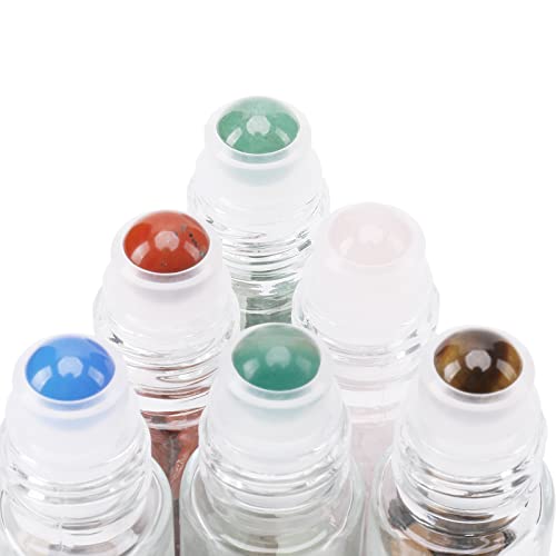 Manhojia 5 pcs 10 מל גליל זכוכית ברור על בקבוק לשמנים אתרים, גליל ניתן למילוי מחדש על בקבוקים עם מכסי במבוק ריפוי צ'יפס קריסטל
