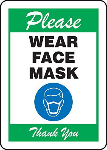 Accuform - MPPA512VP אנא ללבוש מסכת פנים שלט, ירוק, פלסטיק, 14 x 10