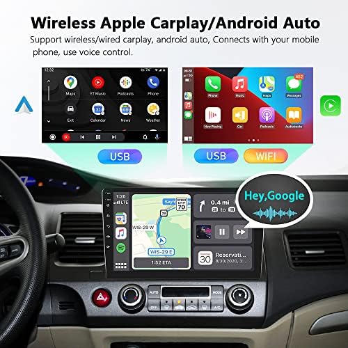 עבור הונדה סיוויק 2006-2011 רדיו סטריאו לרכב אנדרואיד כפול דינואיד עם Apple Carplay אלחוטי, רדיו מסך מגע בגודל 10.1