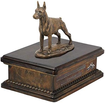 דוברמן קצוץ 2, כד עבור כלב אפר זיכרון עם פסל, לחיות מחמד של שם וציטוט-ארטדוג אישית