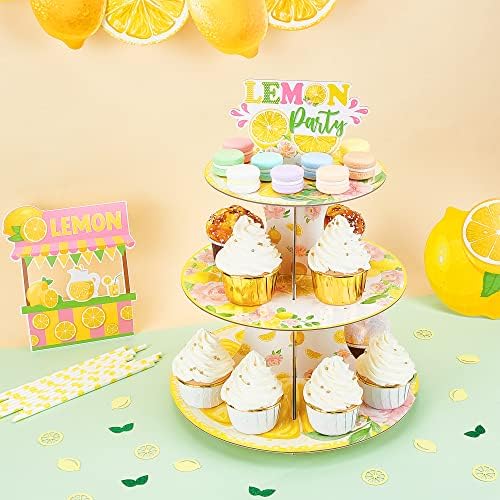 קישוטים למסיבות לימון, 3 דרגת קאפקייקס לימון דוכן לימונדה מחזיק קינוח עוגות מגדל מגדל מאפה עגול ליום הולדת לימון יום הולדת