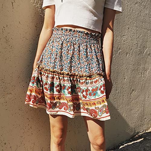 חצאית מיני בנות לנשים קיץ וינטג 'מזדמן מותניים גבוהים בוהו חוף פרחוני פרוע חצאית קצרה