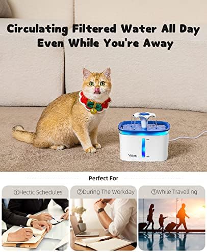 מזרקת veken 67oz/2l לחיות מחמד, מתקן מי כלבים מזרקת מים אוטומטית עם משאבה חכמה לחתולים, כלבים, חיות מחמד מרובות