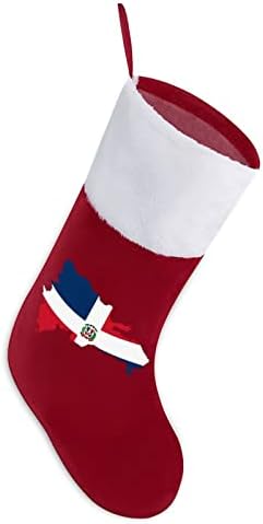 מפת דגל הרפובליקה הדומיניקנית מפת חג המולד גרב קלאסי קישוטים תלויים שקית ממתקים של שרוול לבן לקישוטים למסיבות חג משפחות