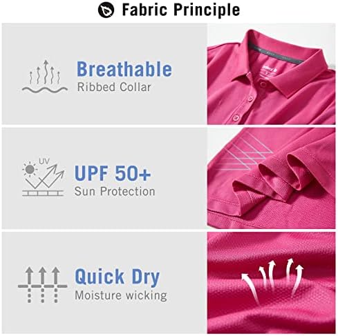 חולצות פולו לנשים בולף לגולף צמרות שרוול קצר מהיר UPF50+ מדים פיקים של 5 כפתורים קלים 5 כפתורים