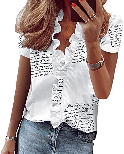 Andongnywell צבע מזדמן של נשים מזדמן v צוואר פרעול שרוול קצר חולצה חולצה חולצה חולצה חולצות חולצות חולצות חולצות