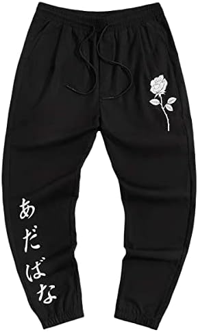 מכנסיים פרחוניים של גורליטר פרחים מכנסיים גרפיים מותניים גבוהים מכנסיים אלסטיים עם כיס עם כיס