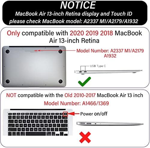 Miwasion תואם למארז MacBook Air 13 אינץ ', 2020 2019 2018 releasewith מזהה מגע ו -2 מגני מקלדת מארז, מחשב נייד נוצץ