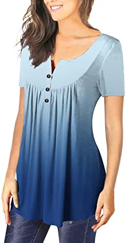 חולצות טוניקה לנשים טרנדי הדפסה גרפית שרוול קצר כפתור למטה צווארון רחב רופף מתאים חולצות חולצות