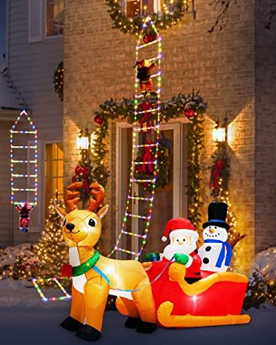 אורות חג המולד של Toodour LED - אורות סולם דקורטיביים לחג המולד 10ft עם סנטה קלאוס, אורות קישוטים לחג המולד לחיצוניות