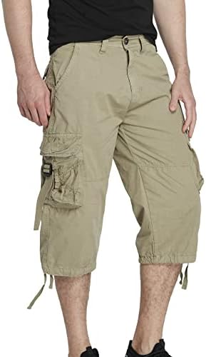 מכנסי מטען לגברים Aoyog 3/4 כותנה רגועה בכושר מתחת למכנסי מטען קפרי ברך