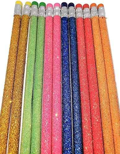 Zugar Land Sparkle Glitter Fun 2 Lead עפרונות 7.5 עפרונות 6 צבעי נצנצים: צהוב, אדום, ורוד, ירוק, כחול וכתום!