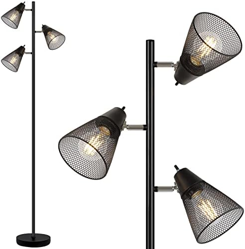 מנורת רצפה תעשייתית, מנורה עומדת, מנורת רצפת עץ עם 3 אורות מסתובבים מתכווננים, שליטה עצמאית, 3 יחידות נורת לד כלולה, מנורות