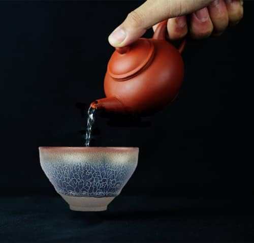 CMENGAO כוס תה קרמיקה בעבודת יד עם כוס כוס הכסף של לוטוס, כוס תה קונגפו סינית ג'יאנז'אן כוסות תה טנמוקו