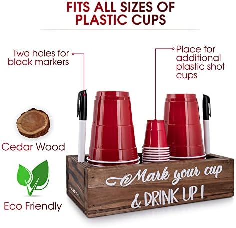 אולמי חום כפול סולו מחזיק כוס עם סמן חריץ כפרי חווה ארגונית עבור אדום פלסטיק כוסות עץ מסיבת לשתות מתקן מטבח ועיצוב הבית עבור