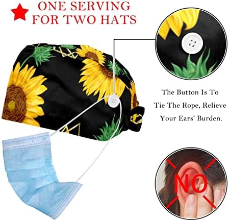 Deyya 2 חבילות כובע עבודה עם כפתור ורצועת זיעה לנשים שיער ארוך כובע אחורי אחורי עלים טרופיים עלים פרחי יער טרופיים
