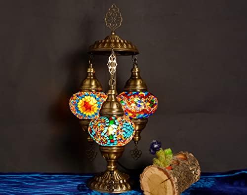 מוזאיסט טיפאני סגנון תורכי מוכתם זכוכית מנורת שולחן, 3 גלוב פסיפס מרוקאי שולחן אור, בוהמי בציר שינה שידה, עתיק