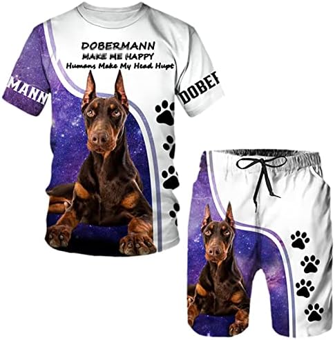 Rottweiler Dog 3D הדפס חולצת טריקו+מכנסיים קצרים חליפה לקיץ בגדי ספורט בגדי ספורט.