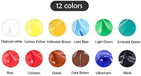 יטוי 12 צבעים 15 מל סט צבע אקרילי - עמיד למים לא רעיל לאמן, למבוגרים/ילדים